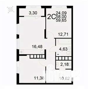 2-к квартира, вторичка, 60м2, 7/22 этаж