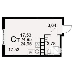 1-к квартира, вторичка, 25м2, 2/22 этаж