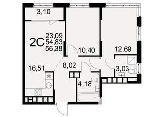 2-к квартира, вторичка, 55м2, 19/22 этаж