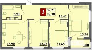 3-к квартира, вторичка, 79м2, 9/15 этаж