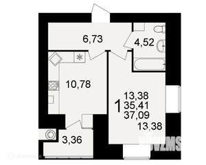1-к квартира, вторичка, 37м2, 1/16 этаж