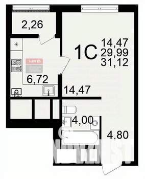 1-к квартира, вторичка, 33м2, 21/27 этаж