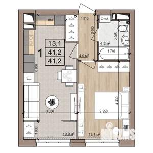 1-к квартира, строящийся дом, 41м2, 13/25 этаж
