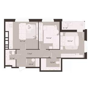 2-к квартира, строящийся дом, 71м2, 6/8 этаж