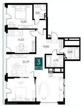 3-к квартира, вторичка, 101м2, 6/14 этаж