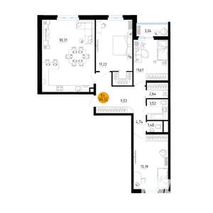 3-к квартира, вторичка, 99м2, 13/25 этаж