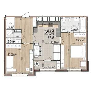 2-к квартира, вторичка, 66м2, 21/25 этаж