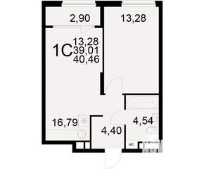 1-к квартира, вторичка, 39м2, 2/21 этаж