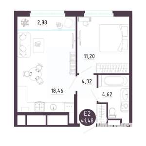 1-к квартира, вторичка, 41м2, 12/18 этаж