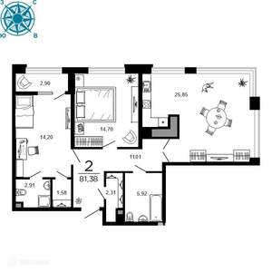 2-к квартира, вторичка, 81м2, 2/20 этаж