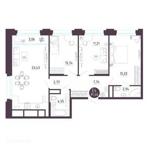 3-к квартира, вторичка, 82м2, 15/19 этаж