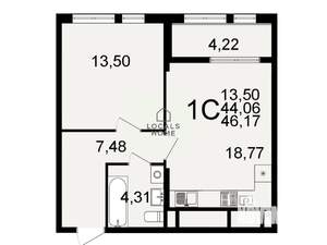 1-к квартира, вторичка, 46м2, 17/26 этаж