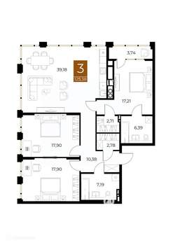 3-к квартира, вторичка, 125м2, 2/9 этаж