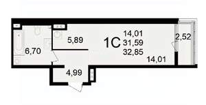 1-к квартира, вторичка, 33м2, 7/24 этаж
