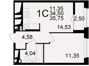 1-к квартира, вторичка, 36м2, 5/25 этаж
