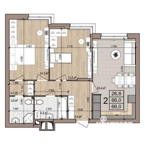 2-к квартира, строящийся дом, 66м2, 2/25 этаж