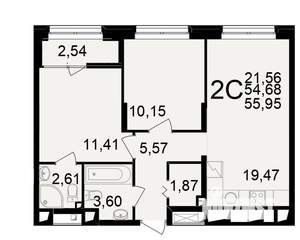2-к квартира, вторичка, 55м2, 4/25 этаж