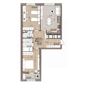 2-к квартира, вторичка, 70м2, 10/25 этаж