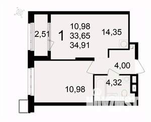 1-к квартира, вторичка, 35м2, 13/24 этаж