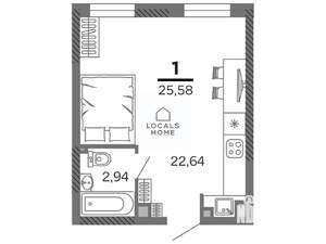 Студия квартира, вторичка, 26м2, 4/25 этаж