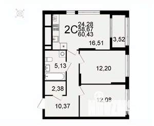 2-к квартира, вторичка, 60м2, 25/26 этаж