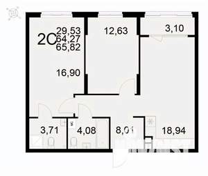2-к квартира, вторичка, 66м2, 2/22 этаж