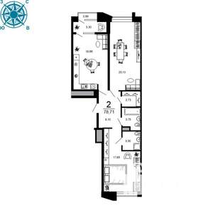 2-к квартира, вторичка, 79м2, 4/19 этаж
