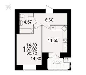 1-к квартира, вторичка, 39м2, 11/16 этаж