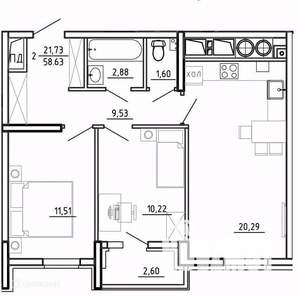 2-к квартира, вторичка, 59м2, 9/26 этаж