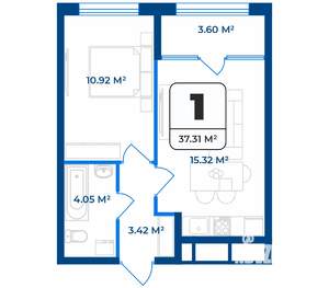 1-к квартира, строящийся дом, 37м2, 1/9 этаж
