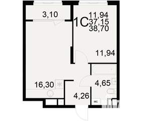 1-к квартира, вторичка, 37м2, 2/21 этаж