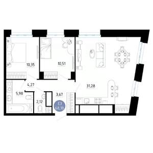 2-к квартира, вторичка, 68м2, 16/20 этаж