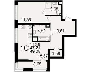 1-к квартира, вторичка, 47м2, 1/25 этаж