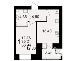 1-к квартира, вторичка, 35м2, 2/15 этаж