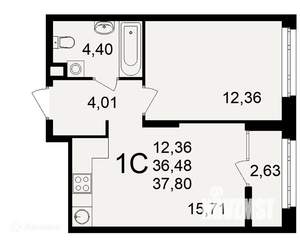 1-к квартира, вторичка, 38м2, 2/26 этаж
