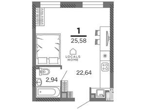 Студия квартира, вторичка, 26м2, 2/25 этаж