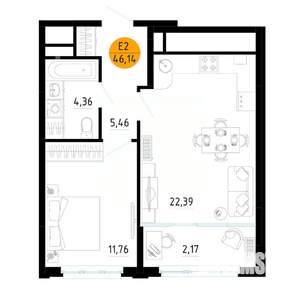 1-к квартира, вторичка, 46м2, 6/25 этаж