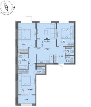 3-к квартира, вторичка, 91м2, 21/22 этаж