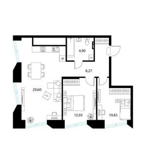 2-к квартира, вторичка, 65м2, 14/17 этаж