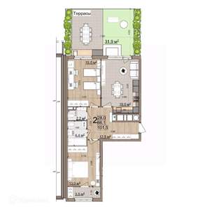 2-к квартира, вторичка, 101м2, 1/26 этаж