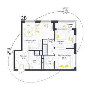 2-к квартира, строящийся дом, 56м2, 11/25 этаж