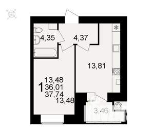 1-к квартира, вторичка, 38м2, 8/16 этаж