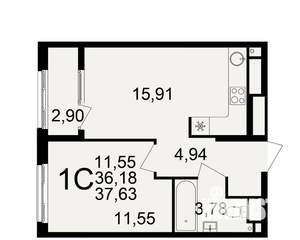 1-к квартира, вторичка, 36м2, 2/21 этаж