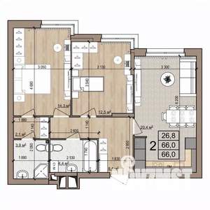 2-к квартира, вторичка, 66м2, 2/25 этаж