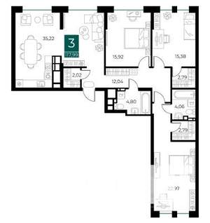 3-к квартира, вторичка, 118м2, 8/13 этаж