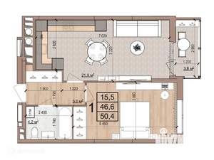 1-к квартира, вторичка, 50м2, 15/17 этаж