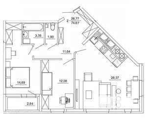 2-к квартира, вторичка, 75м2, 3/26 этаж