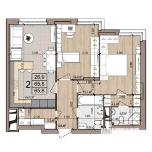 2-к квартира, строящийся дом, 66м2, 21/25 этаж