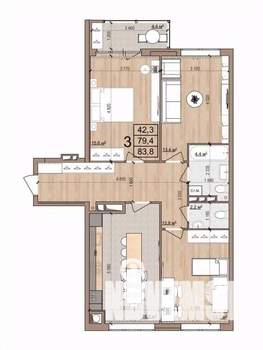 3-к квартира, вторичка, 84м2, 7/17 этаж