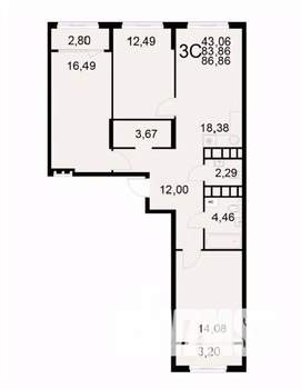 3-к квартира, вторичка, 87м2, 5/22 этаж